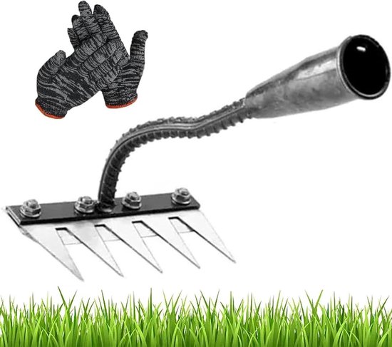Allecto Plus - Tuinhark voor tuinieren en wieden 5 Tanden metaal ijzer Tuin wieden hark 2.0 5/6/7/8 Tanden Multifunctioneel zwaar belaste koolstofstaal tuinieren hand wieders gereedschap voor gazon onderhoud (5 Tanden)