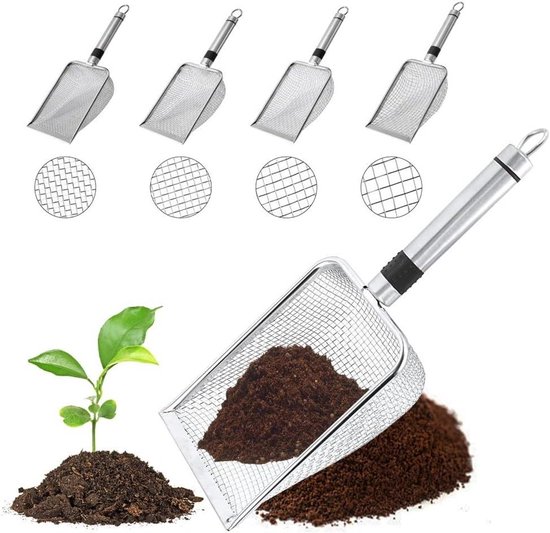 Allecto Plus - Tuinzeef van roestvrij staal - Compostzeef met handvat - Zandzeef voor aarde, stenen, compost en grind - Diameter 2/28/38/5 mm - Tuinieren en tuinaanleg