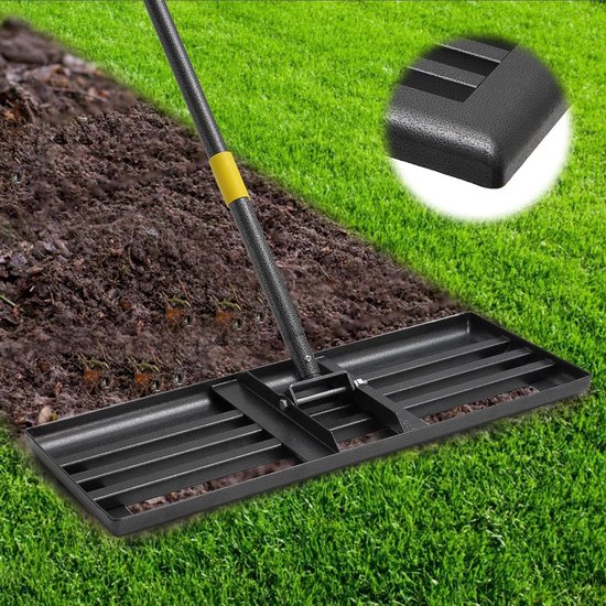 Allecto Plus - Voor de tuin: Lange Steel Gazonhark 182cm Golfpatroon Grasoppervlak Egaliseren Gazonhark Top Dressing Gazon Schuiver Roestvrijstalen Tuin Achtertuin Gazonvlakker (76x25cm)