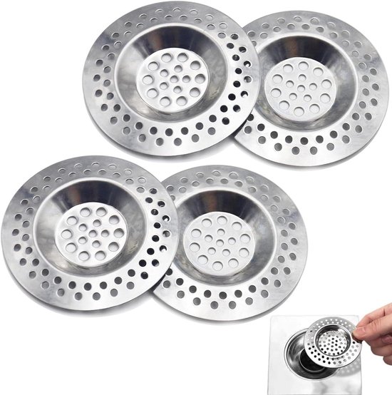 Allecto Premium - RVS Afvoerzeef Set van 4 - 7 cm Gaten - Universeel Afvoerzeefje voor Badkamer en Keuken van Allecto