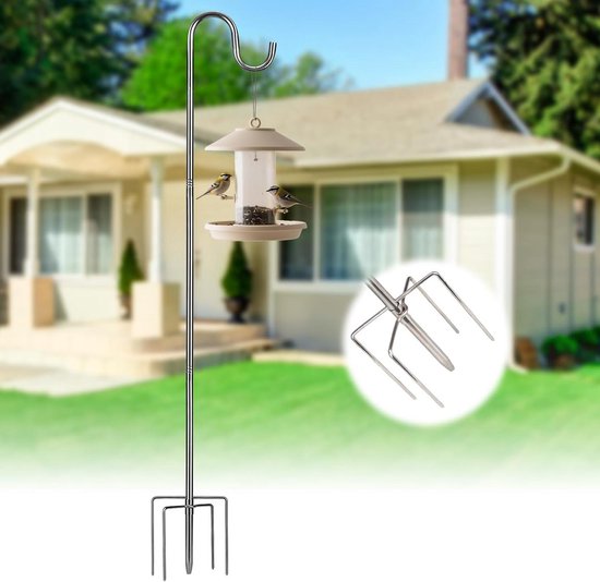Allecto Premium - Vogelvoederstok van 238cm in Zilverkleur voor Tuinvogels met Voederbakje van Allecto