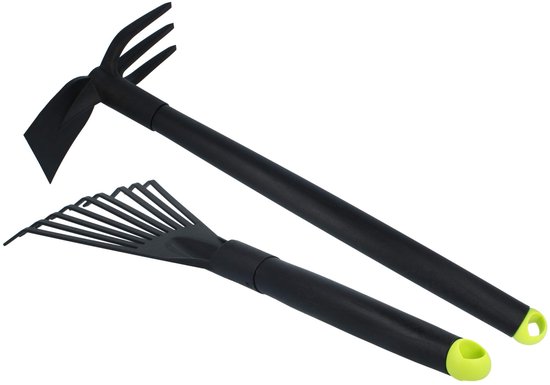 Allecto - Tuingereedschapset - 2-delige premium set - voor tuinwerkzaamheden - kleine bezem en dubbele schoffel - ideaal voor tuinman - accessoire