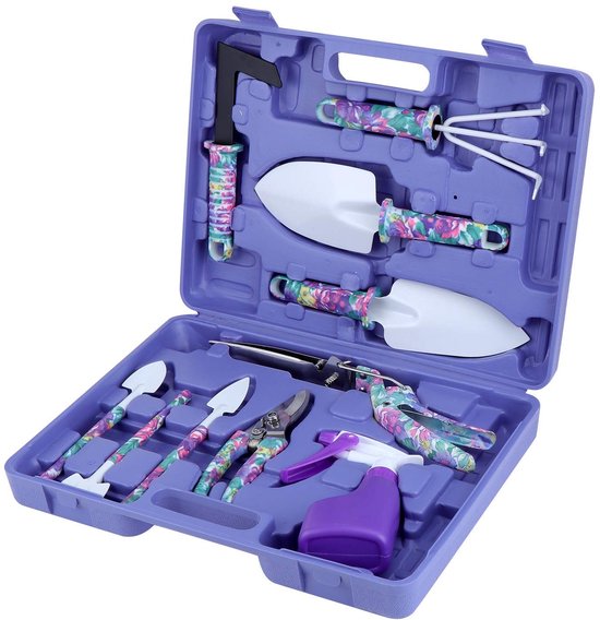 Allecto - tuinset met ergonomische handgrepen, inclusief gereedschap, plantenspuit en opbergkoffer – perfect voor tuinieren en cadeau