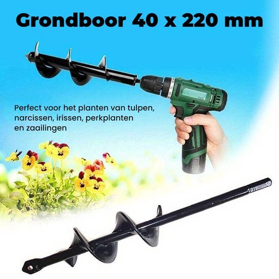 Allernieuwste.nl® Grondboor voor Boormachine Staal ø 40 mm x 22 cm Bollenboor Bollenpoter Grond Boor Slangenboor - Staal 40 x 220 mm %% van Allernieuwste.nl
