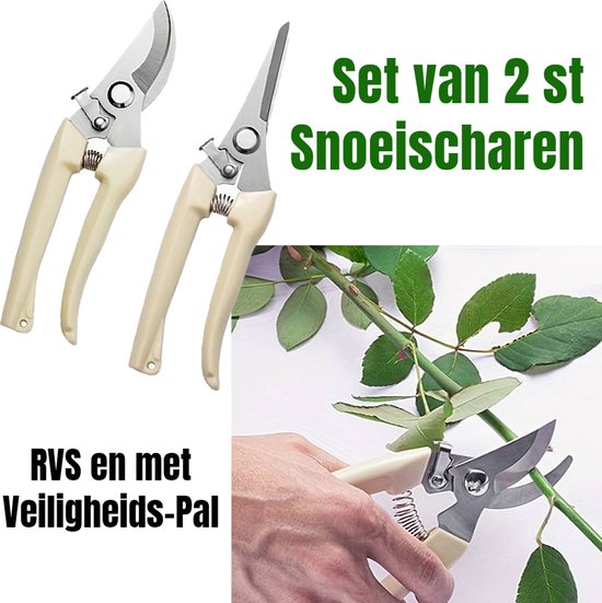 Allernieuwste.nl® SET 2 Stuks Tuin Snoeischaar Roestvrijstaal RVS Takkenschaar Bloemenschaar - Setje Takken Schaar Snoei Schaar tot 15 mm Tuingereedschap - RVS Creme 2 STUKS %% van Allernieuwste.nl