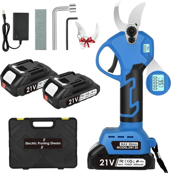 ALLGoods. Professionele Elektrische Snoeischaar – Takkenschaar 30mm – Electrische Snoeischaar met Accu 2x - Snoeischaren Set – Heggenschaar met 2 Batterijen – Tuinschaar met LED-Scherm - 500% Efficiënter - Blauw van ALLGoods