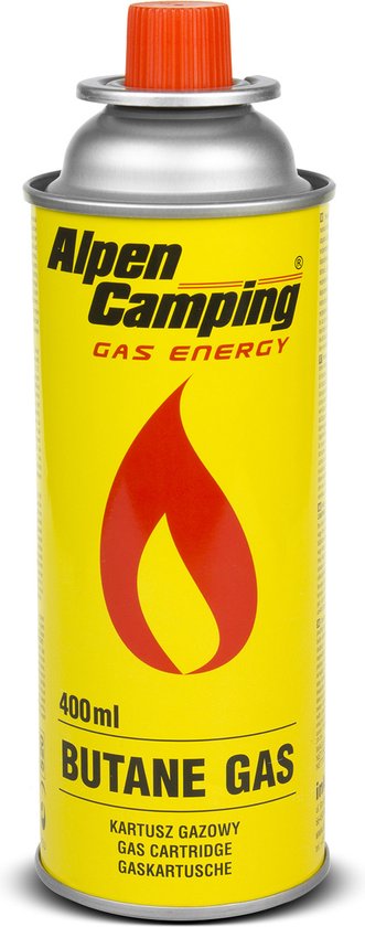 Alpen Camping - Gaspatroon 400 ml | Certificaat: Pi 0875 |  EN417 compliant, isobutaan, werkbereik -10 ° C tot + 40 ° C, IK004 van ALPEN