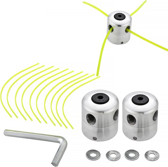 Aluminium draadkop voor bosmaaier, nylon draadspoel, dubbele draadkop voor bosmaaier (2 draadkoppen + 10 draden) van Merkloos	