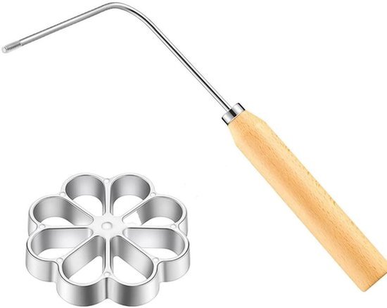 Aluminium wafelvormen met houten handvat, huisgemaakt, aluminium wafelvorm, oven, rozenijzer om te bakken, duikvorm, wafelvorm