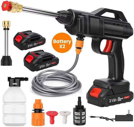 Amolass - Draadloze Hogedrukreiniger - Met 2x 21V accu's inbegrepen - 30Bar - 600W - Voor Auto/Tuin/Terras - 2 Opzetstukken van Amolass