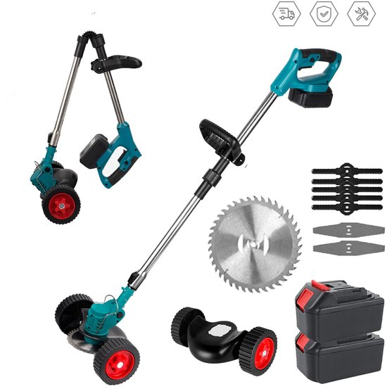 Amolass - Elektrische Grasmaaier - Grastrimmer - 2 Batterijen - 1500W - 12,5cm Diameter - Verstelbaar - Opvouwbaar - Blauw van Merkloos	