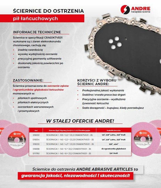 Andre CRA60K7VE01 - Kettingzaagslijper - 145mm - 3,2mm Dikte - 22,2mm Gatafmeting van Merkloos	