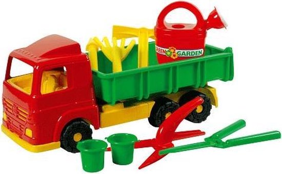 Androni Giocattoli kiepauto speelgoed met tuingereedschap voor kinderen.