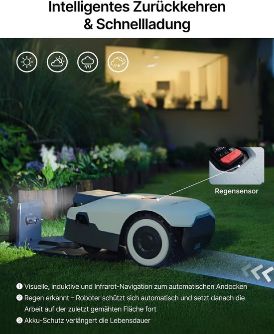 ANTHBOT Genie 600 Robotmaaier Set met Garage – Zonder Begrenzingskabel – Voor gazons tot ca. 1.000 m² – Inclusief Ladestation en Weerbestendige Garage – Medahomestore van Medahomestore
