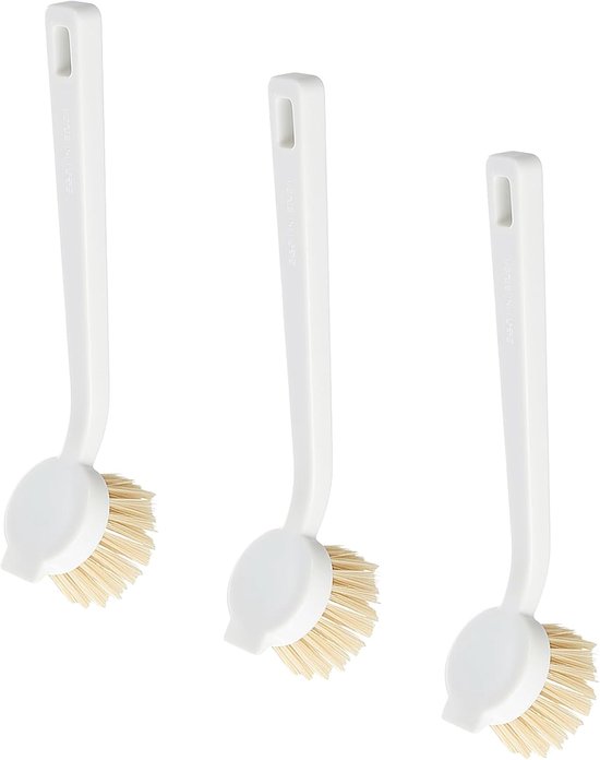 Antibacteriële afwasborstel, set van 3, keukenafwasborstel met sterke hardheid, voor zware vuil, duurzaam, hygiënisch (wit)