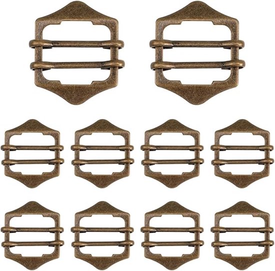 Antieke bronzen vestgespen (set van 10 stuks), verstelbare schuifgespen voor de rug van pakken, metalen schuifgespen met drie standen voor riemen, vintage riemvervangingen voor jassen en mantels. van Merkloos	