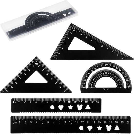 AOUZO 5 Piece Aluminum Alloy Ruler Set, Metal Geometry Triangle Ruler Set, Ruler Protractor Set for Students, Teachers, Engineers and Draftsmen van Merkloos	