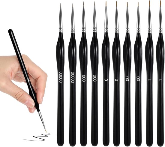 AOZUO 10 Pcs Fine Brush Set, 5 Sizes, Micro Detail Paint Brushes, Acrylic Brushes, Artist Brushes, Small Artist Brushes, Painting by Number, Brush for Acrylic, Watercolor, Oil, Miniatures van Merkloos	