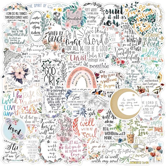 AOZUO 100pcs Christmas Decoration Gifts, Christian Bible Accessories, Christian Jesus Bible Verse Sayings Boho Vinyl Waterproof Inspirational Stickers for Water Bottles Laptop Skateboard Luggage van Merkloos	