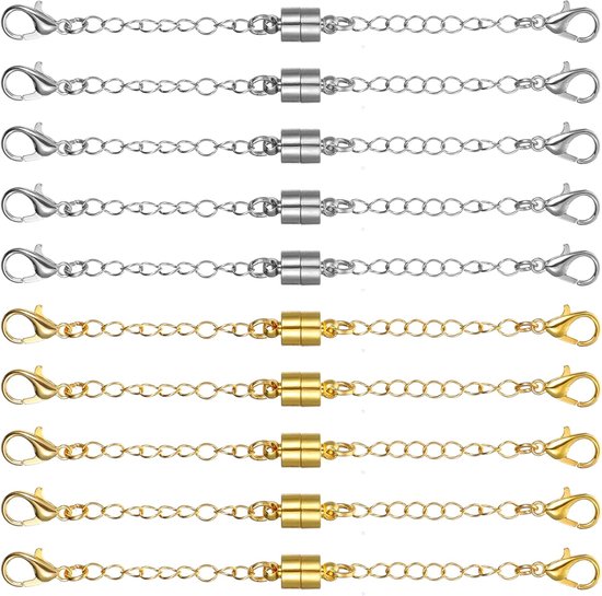 AOZUO 10pcs Magnetic Clasp Chain Extension, Gold Silver Chain Extension Adjustable Chain Extensions for Necklace Bracelet Jewelry Jewelry Accessories (5 Gold + 5 Silver) van AOZUO