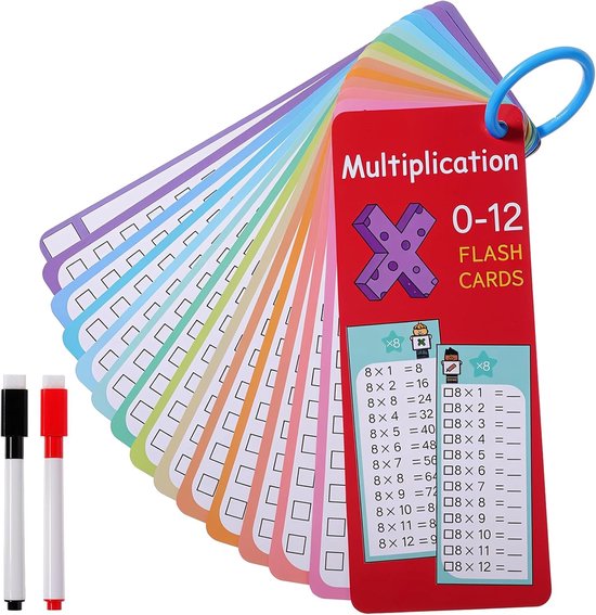 AOZUO 15 pieces 1 time 1 learning one-time learning with 2 dry erase markings, learning cards children 1 x 1 learning game one time 1 x 1 game maths learn multiplication one-time table at home van AOZUO