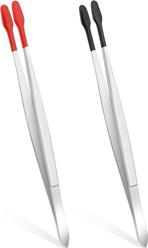 AOZUO 2 Pcs Flat Tip Tweezers, Rubber Tip Tweezers, Stainless Steel Tweezers with PVC Coated Flat Non Slip for Lab Jewelry, DIY Making, Stamps, Coins, van AOZUO