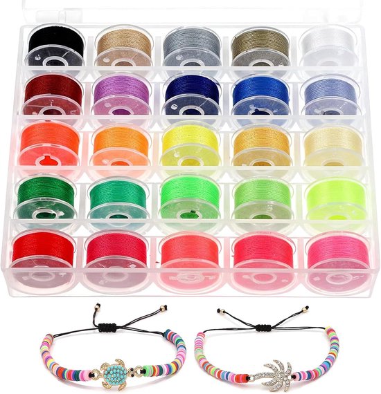 AOZUO 25 Rolls Sewing Thread for Sewing Machine, Sewing Thread Set Bracelet Cord Yarn Waxed Polyester Cord (0.55mm x 10m) with Box for Making Jewellery Necklaces and DIY Crafts (25 van Merkloos	