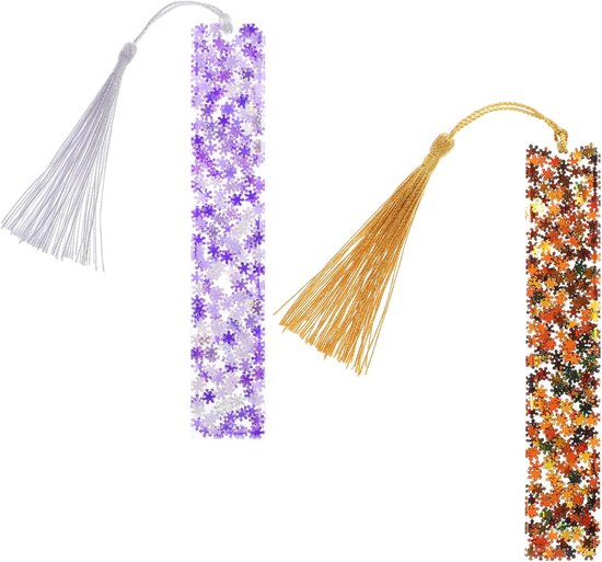AOZUO 2pcs Dried Flower Resin Bookmarks Clear Pressed Flower Bookmarks Handmade Floral Side Marker with Silky Brush for Women (Orange+Silver) van Merkloos	
