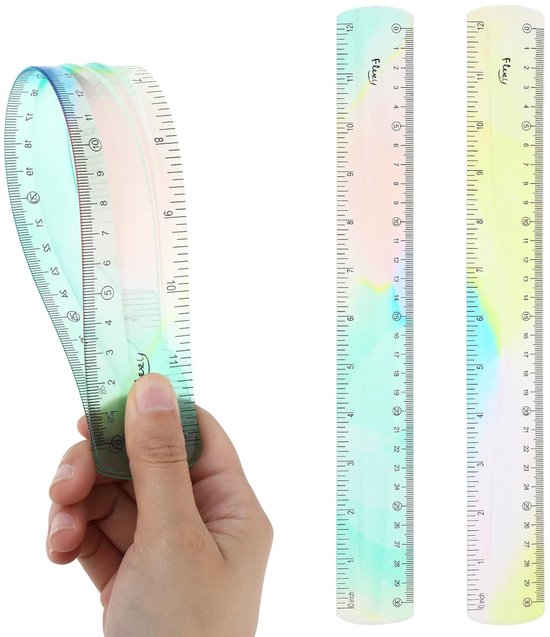 AOZUO 2Pcs Flexible Ruler 30cm - Transparent Plastic Shatterproof with Soft Edge, Bendable and Flat for School, Classroom, Home Office van Merkloos	