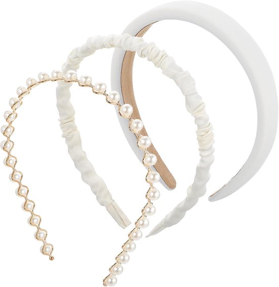 AOZUO 3-Piece Headband for Women and Girls, Padded Non-Slip Headband with White Pearl, Fashion Hair Band, Vintage Headband for Women and Girls, Hair Accessories van AOZUO
