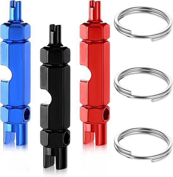 AOZUO 3-piece valve core removal tool, 3-in-1 valve shaft removal tool, with 3 key rings for Schrader and Presta, mountain bikes and van Merkloos	