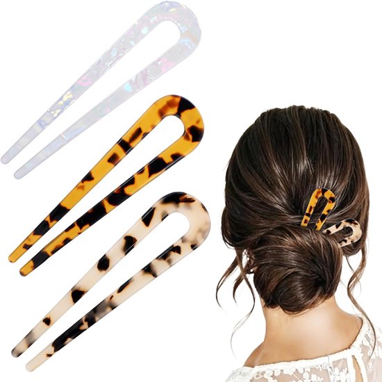 AOZUO 3pcs French Twist Hair Clips 10cm Acrylic Hair Clips for Women, Leopard Pattern Hair Pins Hairpin, French U-Shaped Hairpins, Updos for Women, Mace Vintage Hair Fork van Merkloos	