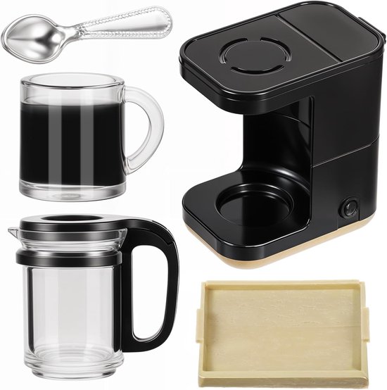 AOZUO 4 Piece Dollhouse Miniature Coffee Maker, 1:12 Mini Coffee Maker, Plastic Coffee Cup Spoon Tray Dollhouse Decoration 1:12 Dollhouse Decoration Role Play for Dollhouse van Merkloos	
