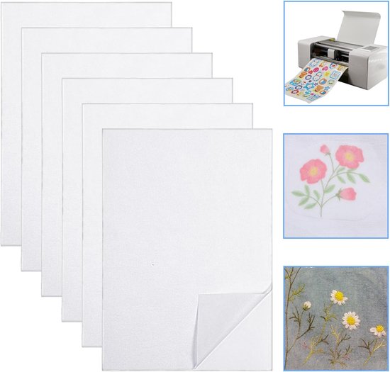 AOZUO 6 Sheets Sticky Water Soluble Embroidery Stabilizer, 11.7" x 8.25" Soluble Printable Paper Self Adhesive Wash Away Stabilizer for Printing Drawing Patterns Hand Machine Embroidery van Merkloos	