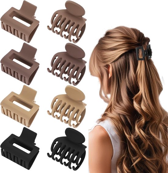 AOZUO 8pcs Medium Hair Clips for Women, 4cm Double Rows Matte Hair Clips, Non Slip Hair Accessories, Hair Styling Accessories for Women and Girls for Thin Hair, Thick Hair (4 Colors 2 Shapes) van Merkloos	