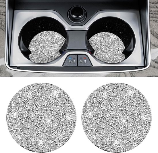 AOZUO Car Cup Coaster, 2 Pcs Bling Cup Holders, Crystal Rhinestone Non-Slip Shockproof Vehicle Holders Coasters Drinking Cup Mat Universal Insert Car Interior Accessories for van AOZUO