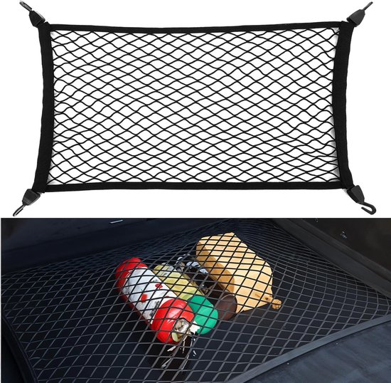 AOZUO Car Luggage Net Cargo Security Net Trunk Net 70 x 40 cm Extendable to 140 x 80 cm Organizational Luggage Net Elastic Mesh with 4 Hooks Luggage Net for Most Cars van AOZUO