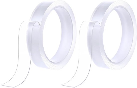 AOZUO Double Sided Adhesive Tape, Extra Strong, Nano Tape, 6 Metres, Double Sided Adhesive Tape, Extra Strong Transparent Removable Adhesive Tape, for Carpet, Photo Wall, Car, Kitchen, Home, Pack of 2 van Merkloos	