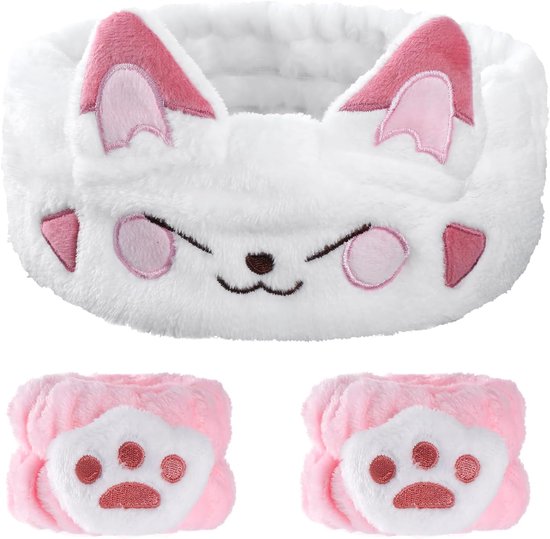 AOZUO Hair Band Cosmetics for Make Up and Wash, Cute Cat Elastic Face Band Wrist Washband, Absorbent Makeup Hair Band for Girls and Women, Yoga, Sports, Skin Care, Cosmetics(C) van Merkloos	