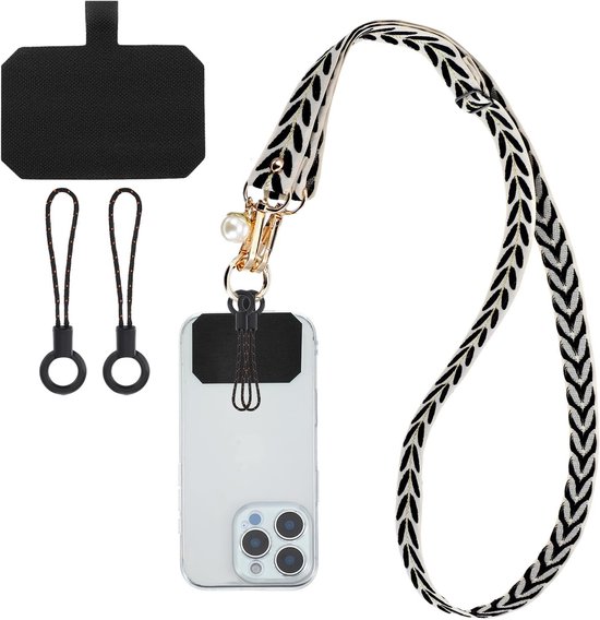 AOZUO Mobile phone chain universal cord, mobile phone cord with robust hooks, mobile phone chain strap, mobile phone strap for hanging and shoulder bag, mobile phone cord (black) van Merkloos	