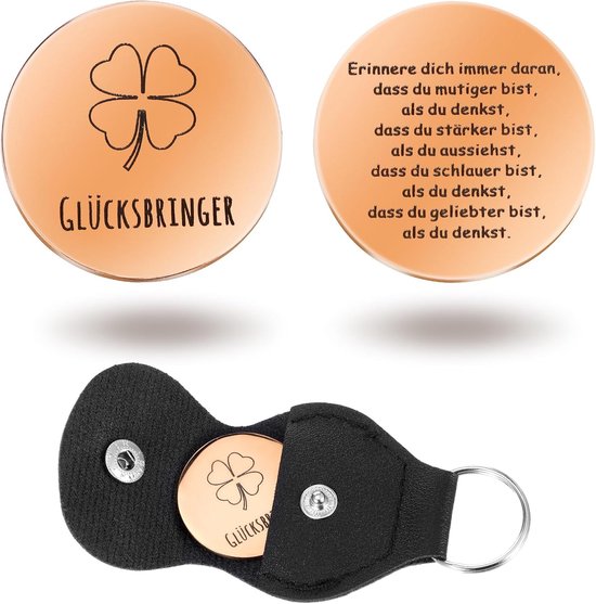 AOZUO Motivational Lucky Coin Gift, Four Clover, Lucky Coin, Cuddle Coin Pendant with Key Chain, Lucky Charm Exam, Pocket Cuff Motivational Gifts (Gold) van AOZUO