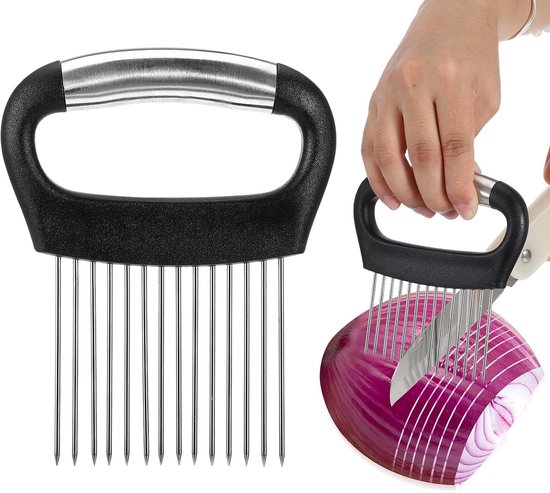 AOZUO Onion Holder, Stainless Steel Vegetable Slicer, Tomato Cutter, Onion Cutter, Tomato Cutter, Lemon Vegetable Slicer, Slicing Aid for Potatoes, Meat, Onions, Vegetables van Merkloos	