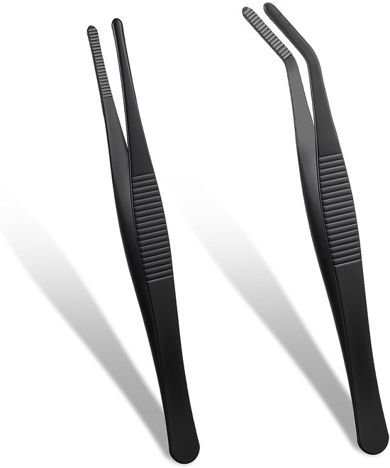 AOZUO Pack of 2 Non-Slip Curved Tweezers Blunt Tweezers 5.5 Inch Stainless Steel Non-Slip Straight Tweezers with Curved Serrated Edge Angled Tweezers for Laboratory Work Water Animals van AOZUO