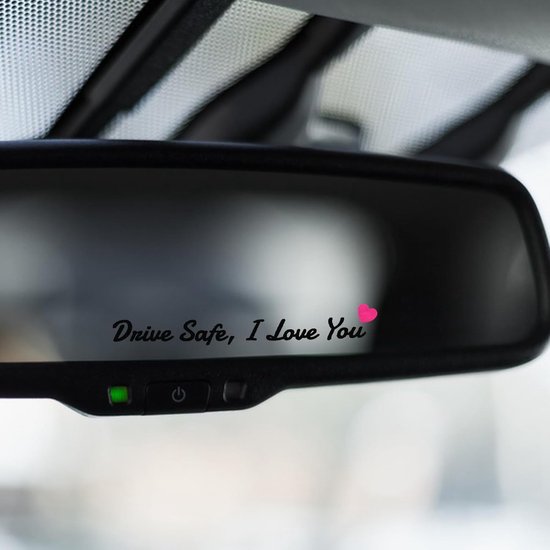 AOZUO Pack of 3 Drive Safe I Love You Car Mirror Stickers, Heart Rearview Mirror Stickers, Sun Visor Makeup Mirror Stickers Car Interior Gifts for Drivers Men Woman (Black) van Merkloos	