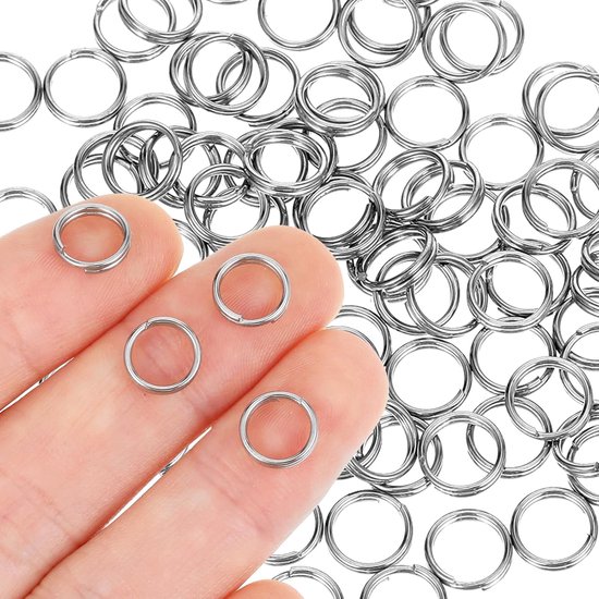 AOZUO Package of 100 Small Key Chains, Double Loop Stainless Steel Split Rings Mini Key Pendant, Metal Ring Connector for Jewelry, Earrings, Necklaces, Bracelets and Crafts (8mm) van Merkloos	