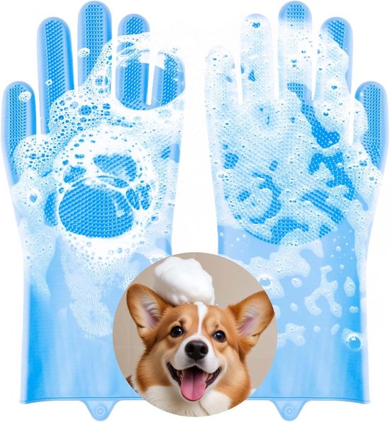 AOZUO Pet Grooming Gloves, Dog Cat Washing Gloves, Silicone Heat Resistant Pet Bath Gloves for Massaging, Scrubbing and Hair Removal van Merkloos	