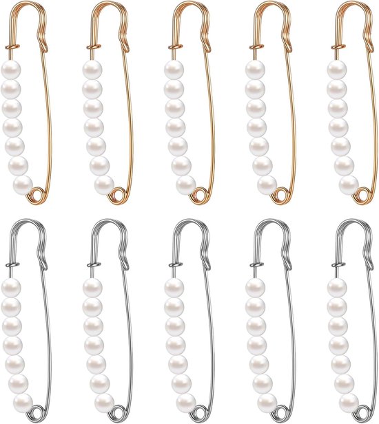 AOZUO Set of 10 Pearl Safety Pins, Brooch Pins, Sweater, Scarf, Hat, Pearl Brooch, Decorative Safety Pins for Clothes, Woven Scarf Clip, Fashion Brooches van Merkloos	