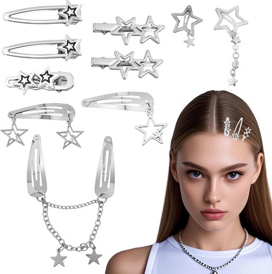 AOZUO Y2K 10 Pieces Star Hair Clips Metal Hair Accessories Hair Clips Pentagram Hair Clips Small Retro Kawaii Hair Accessories for Women van Merkloos	
