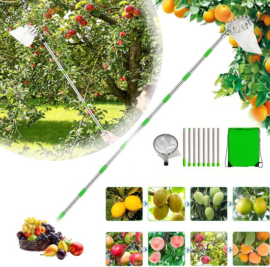 Appelplukker, Fruitplukker in Hoge Bomen, Met Telescopische Handgreep en Stoffen Tas, Eenvoudig te Monteren
