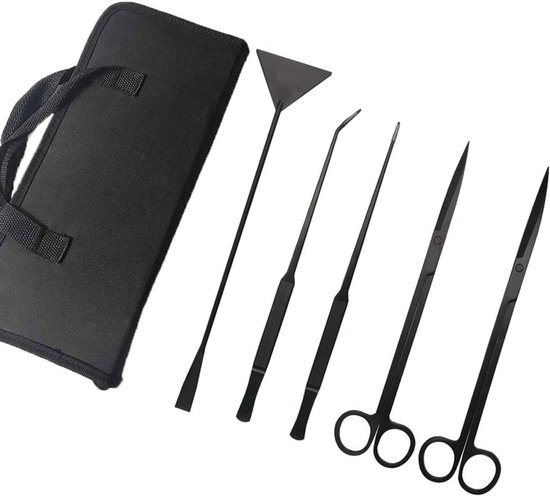 Aquarium Gereedschap Set - Aquascaping Tool Kit - Planten Schikken - Roestvrij Staal - 5 stuks - Zwart